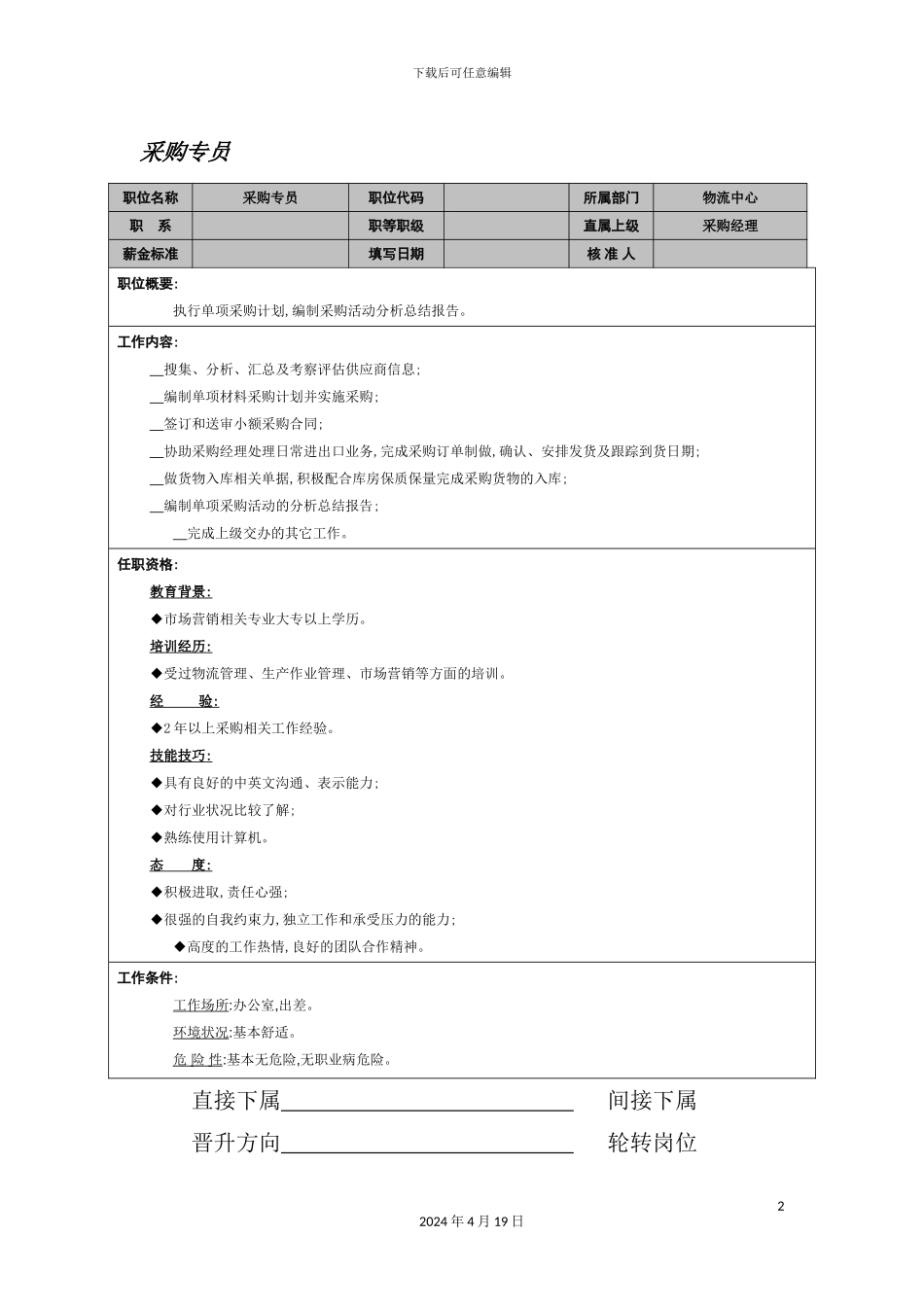 物流中心采购专员职务说明书_第2页