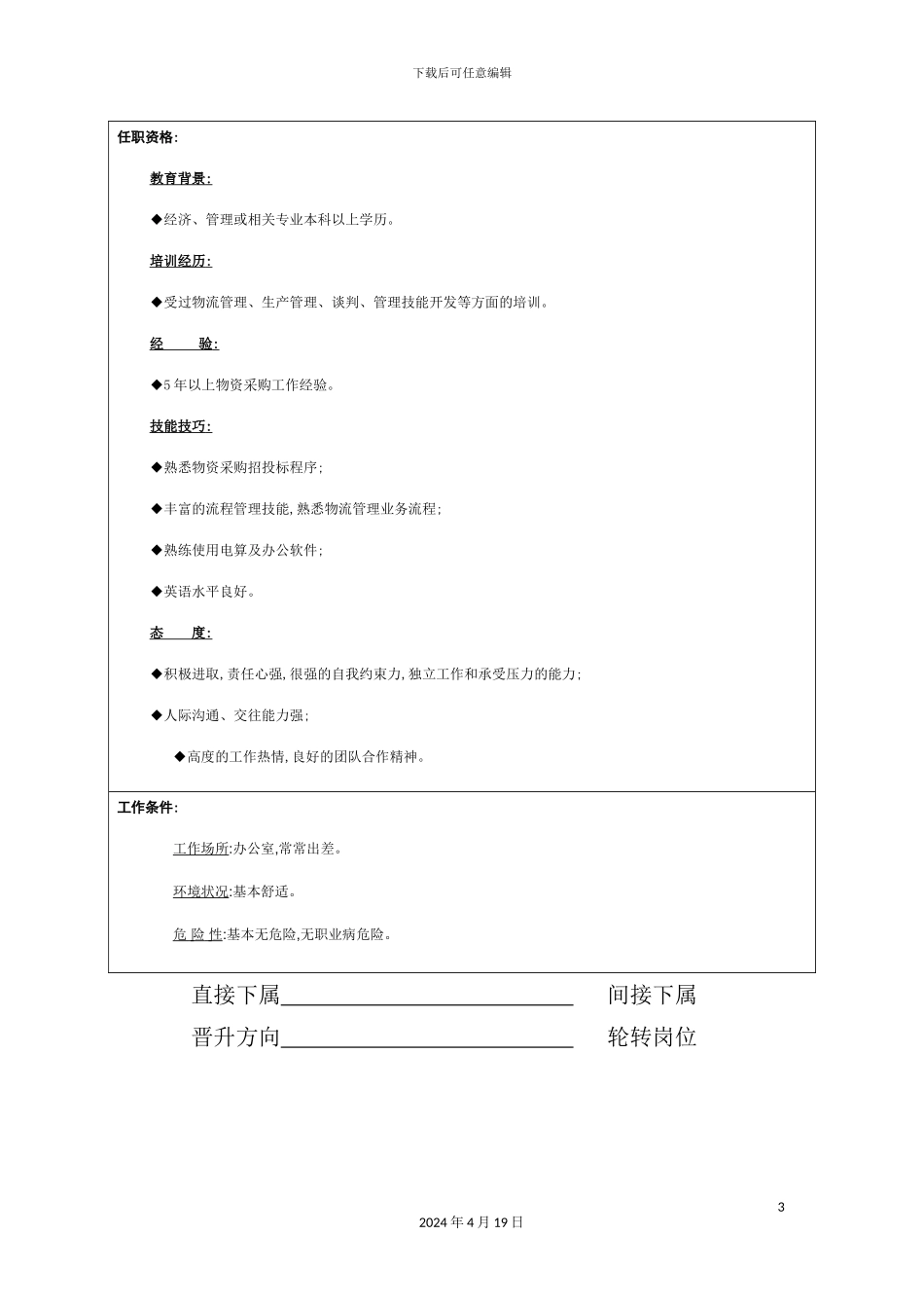 物流中心采购经理职务说明书_第3页