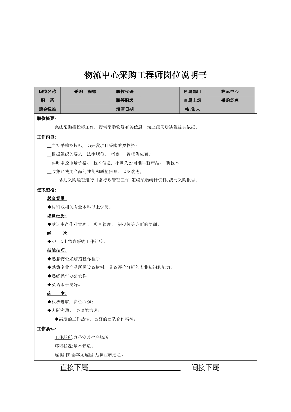 物流中心采购工程师岗位说明书模板_第2页