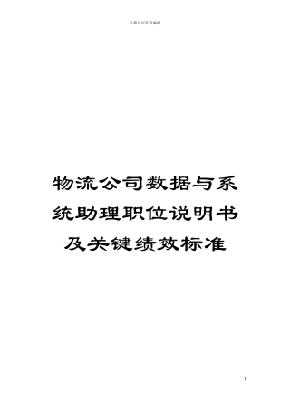 物流公司数据与系统助理职位说明书及关键绩效标准模板