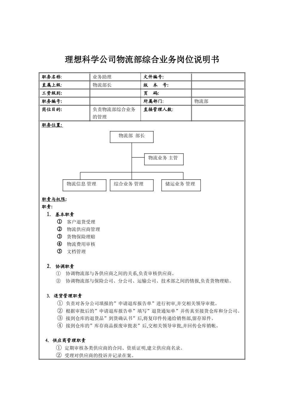 物流部业务助理岗位职责_第2页