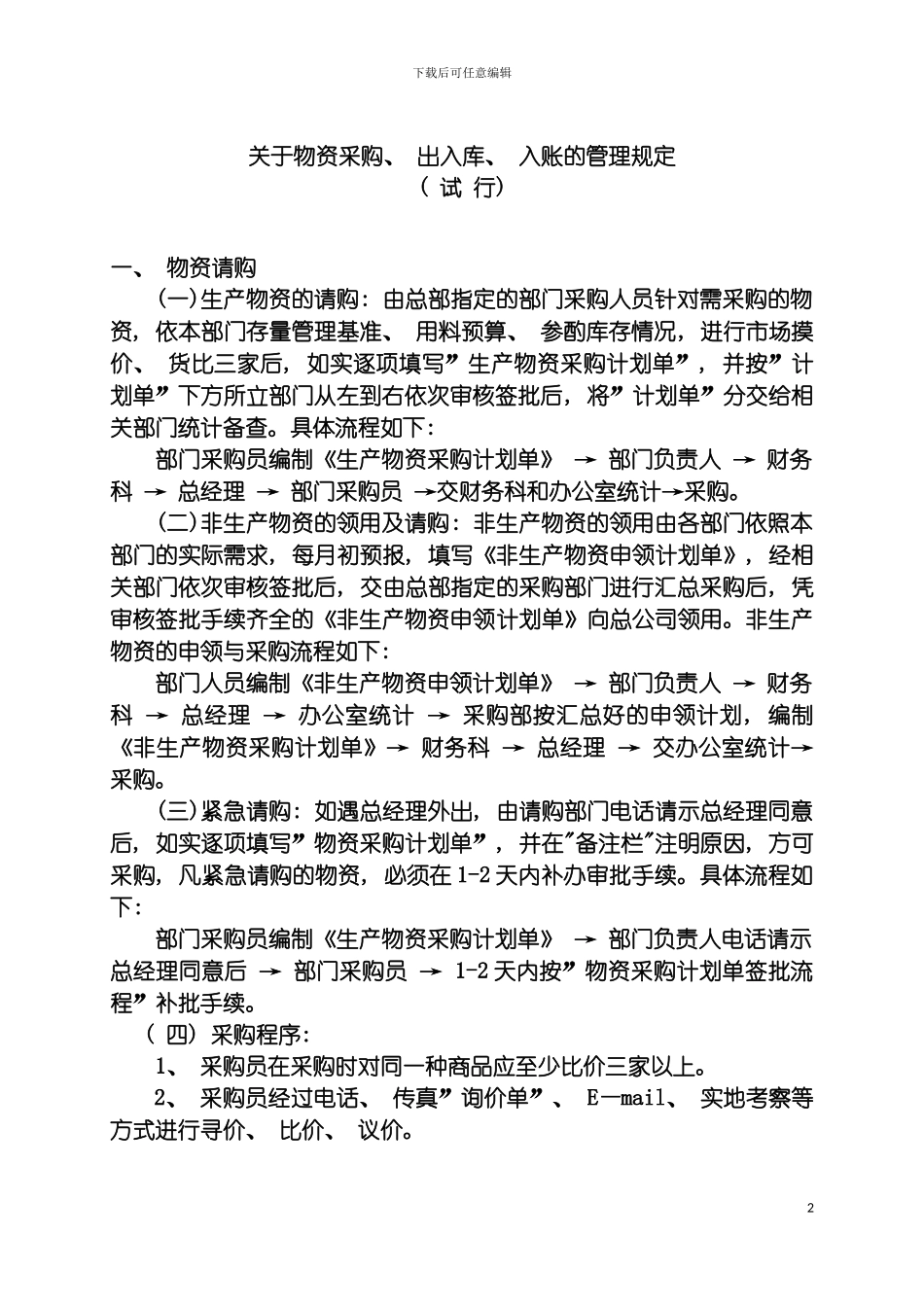 物资采购出入库管理规定模板_第2页