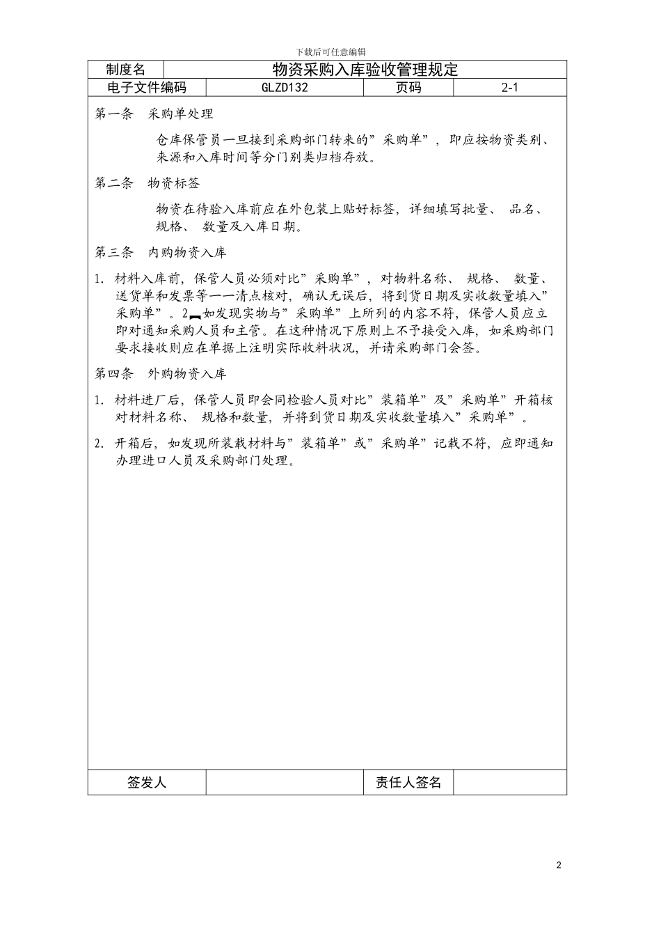 物资采购入库验收管理规定模板_第2页
