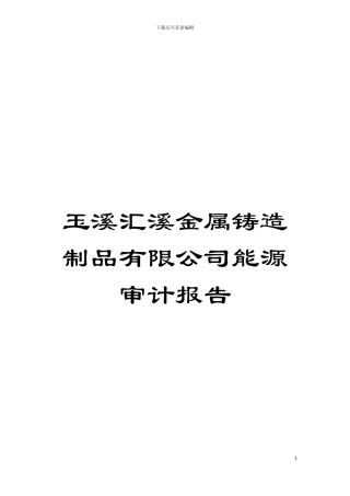 玉溪汇溪金属铸造制品有限公司能源审计报告模板