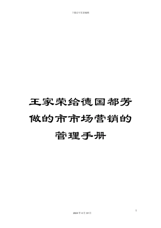 王家荣给德国都芳做的市市场营销的管理手册样本