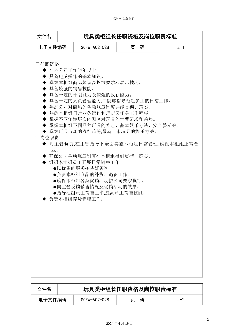 玩具类柜组长任职资格及岗位职责_第2页