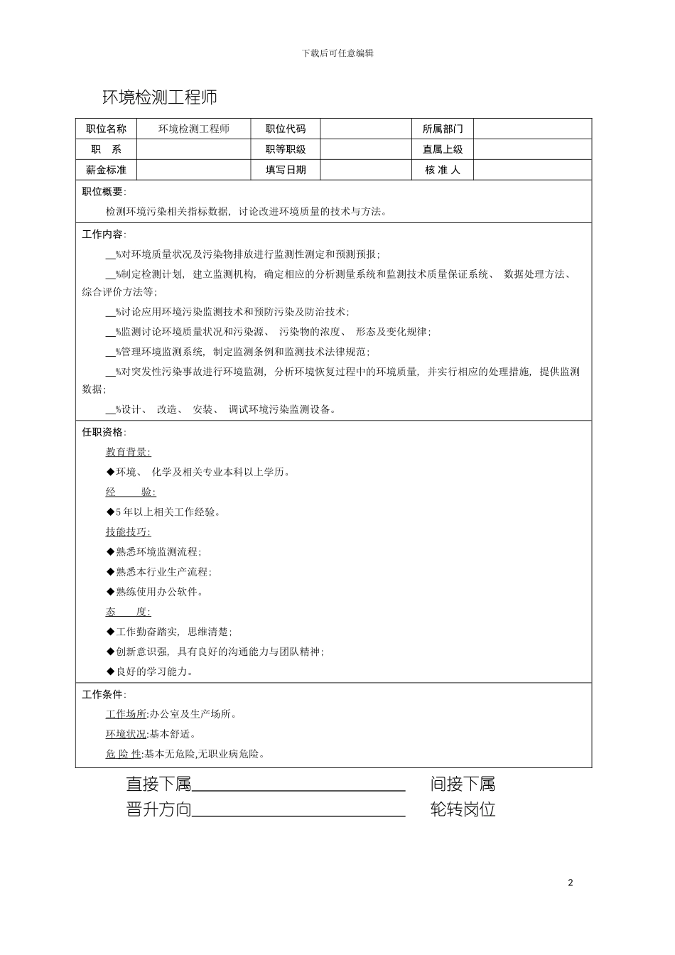 环境检测工程师职位说明书模板_第2页