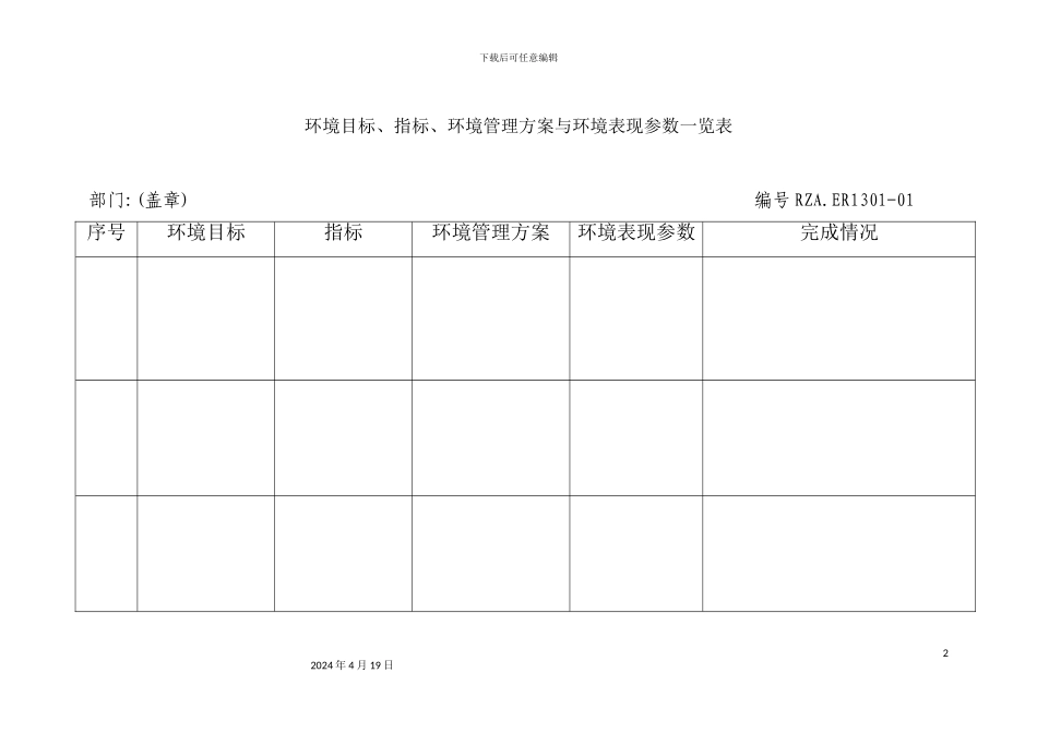 环境目标管理方案与环境表现参数记录表_第2页