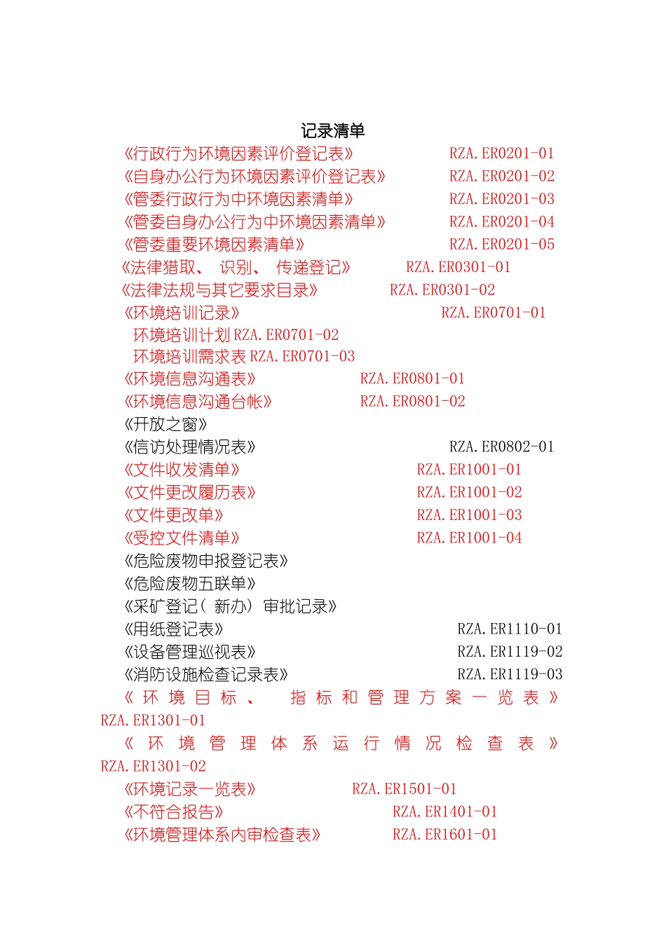 环境管理体系记录清单模板_第2页