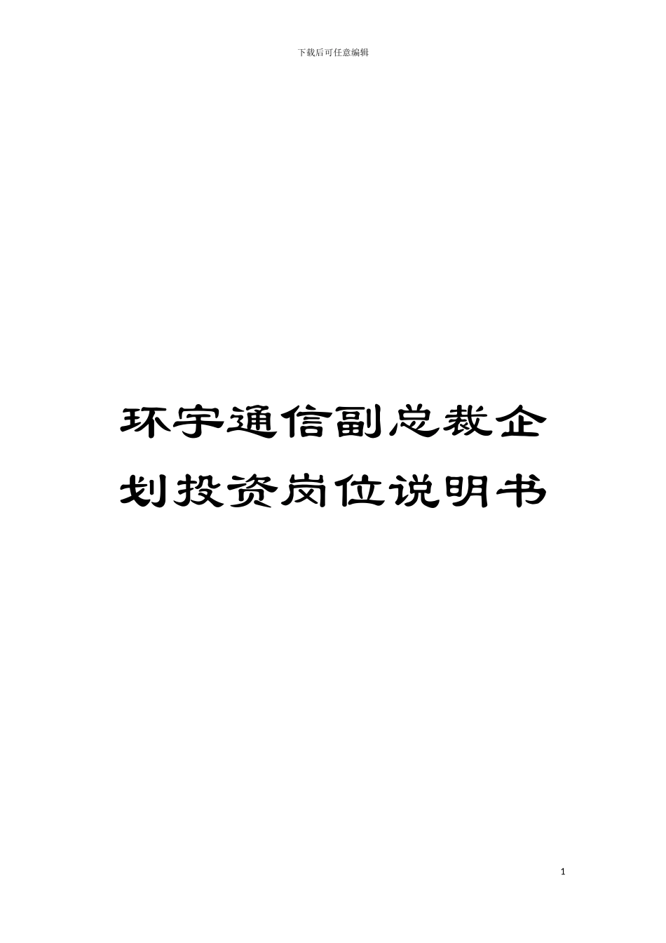 环宇通信副总裁企划投资岗位说明书模板_第1页