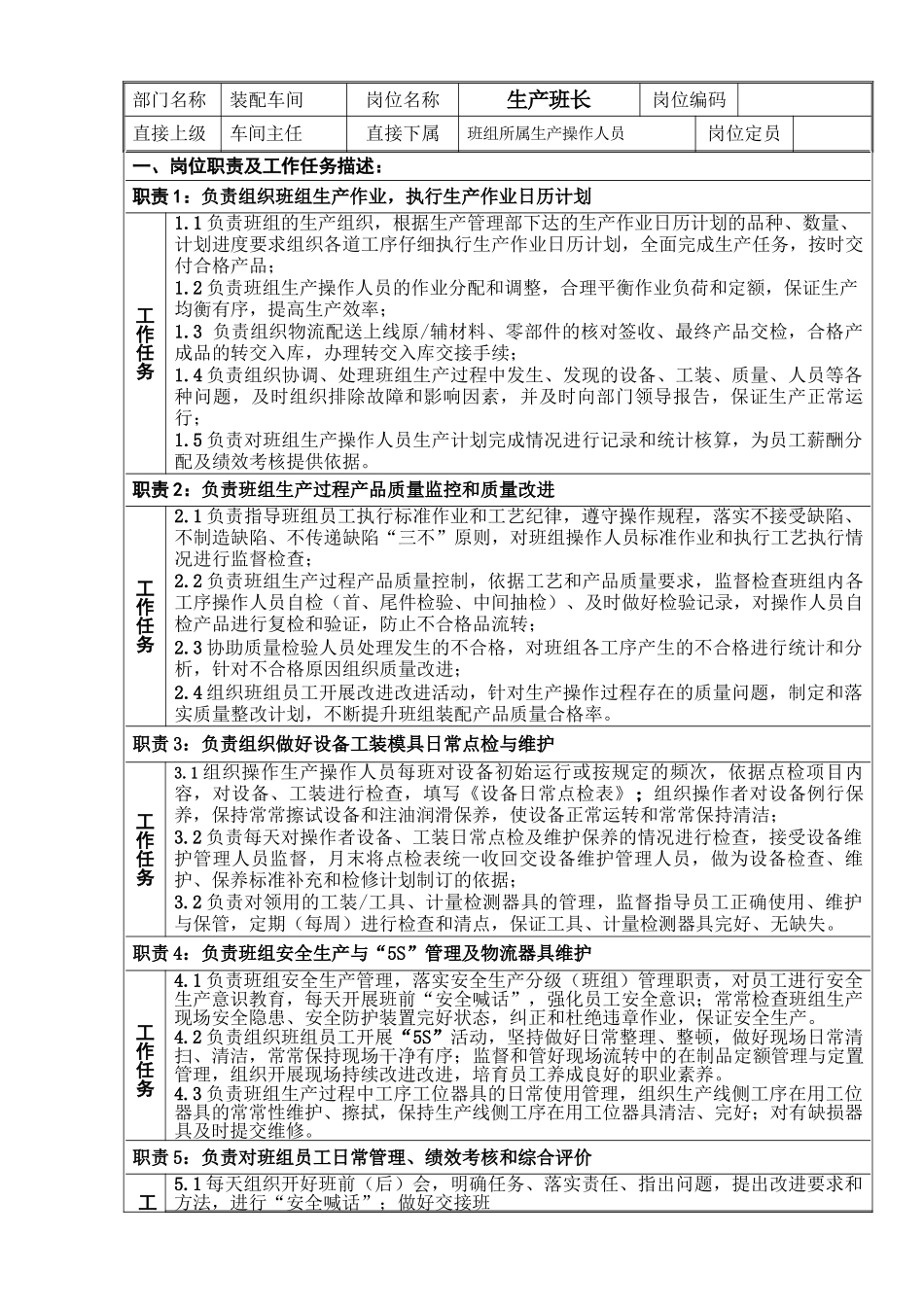 生产班长岗位说明书_第2页