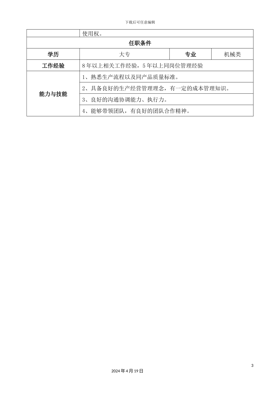 生产部长岗位职责说明书和KPI指标_第3页