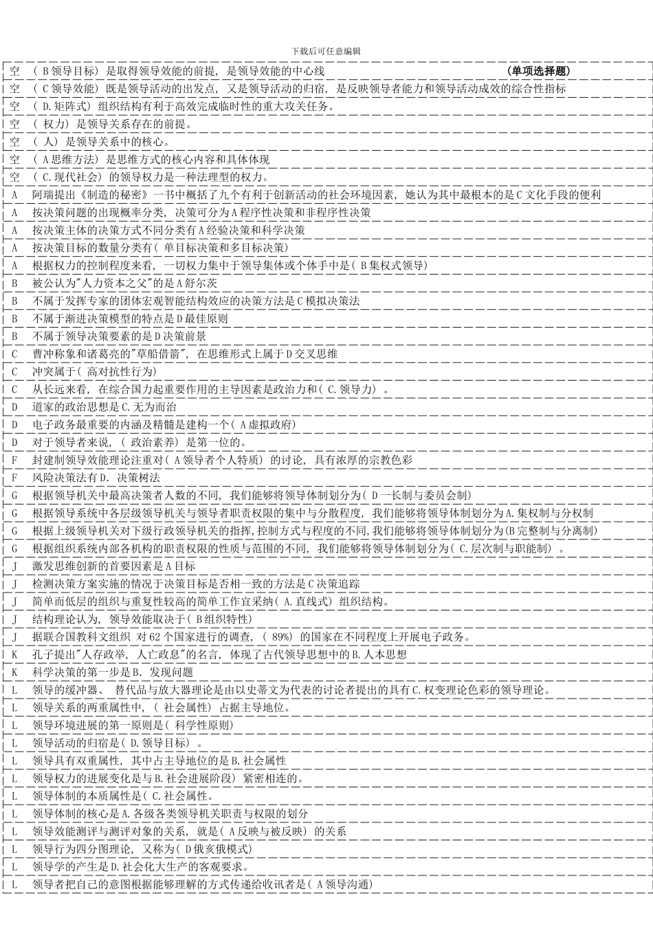 电大行政管理本科领导学基础考点版字母排序版_第1页