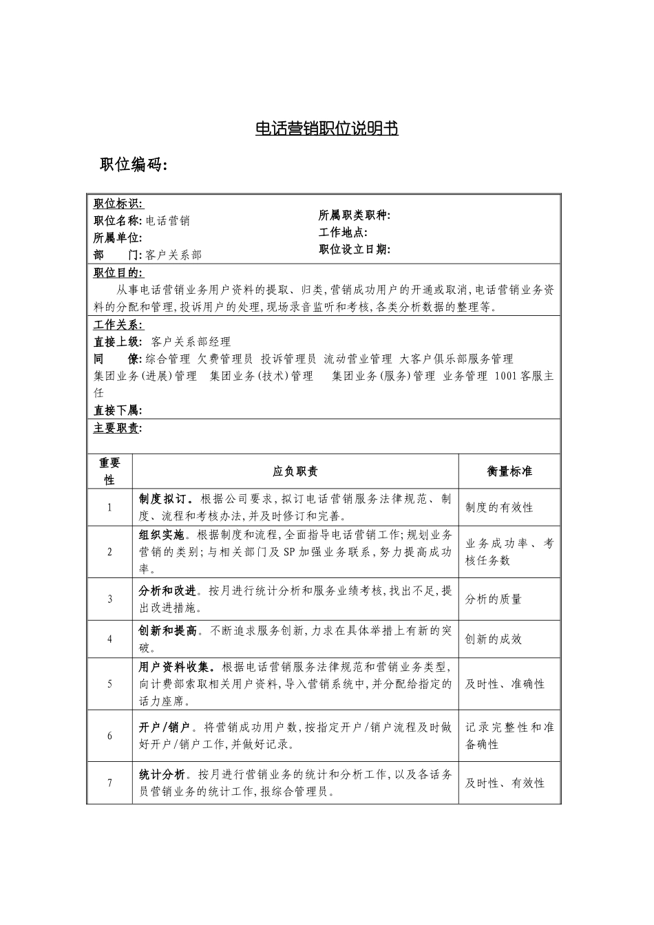 电话营销岗位说明书_第2页