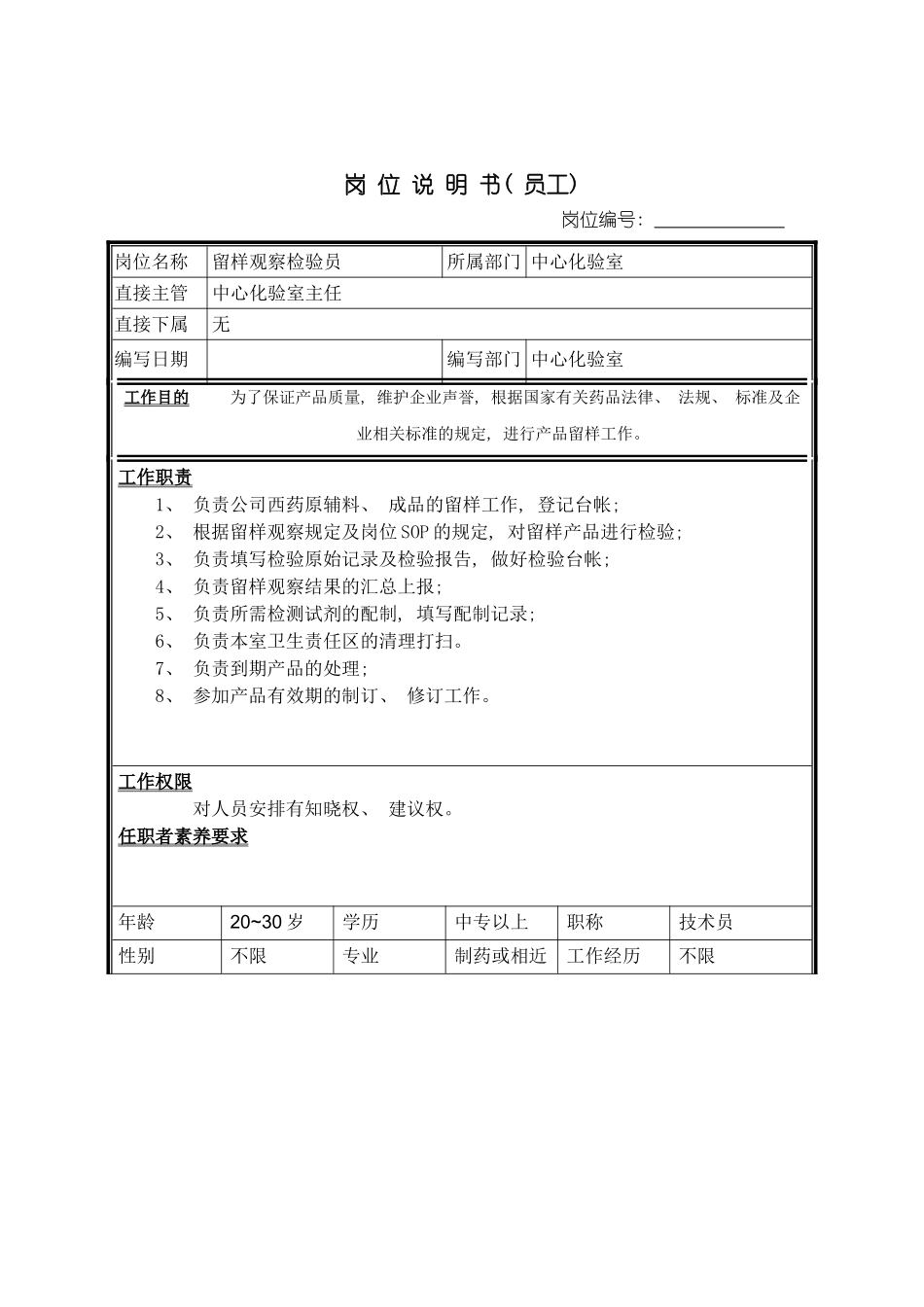 留样检验员岗位说明书模板_第2页