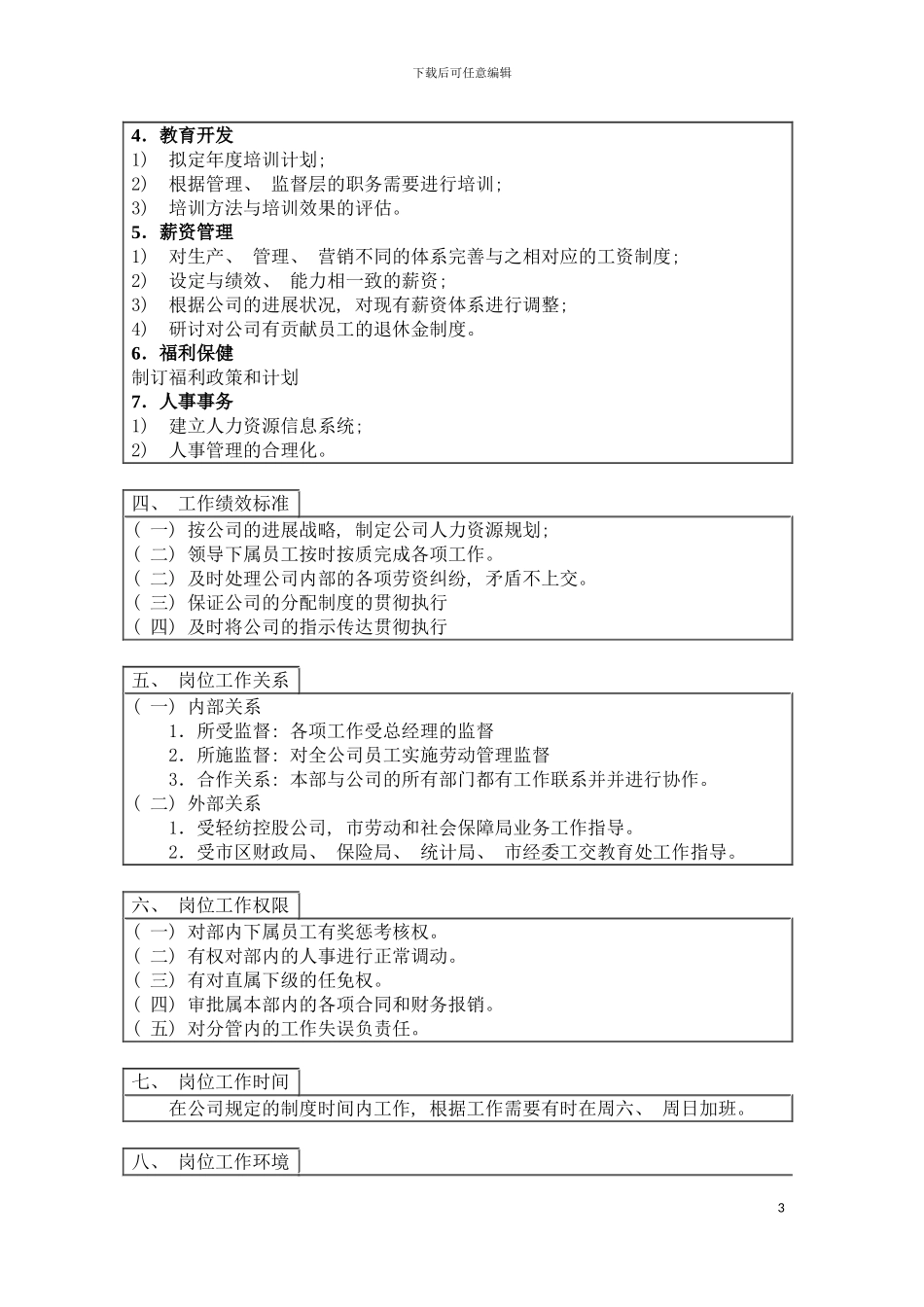 登康口腔护理用品股份有限公司人力资源部部长岗位说明书模板_第3页