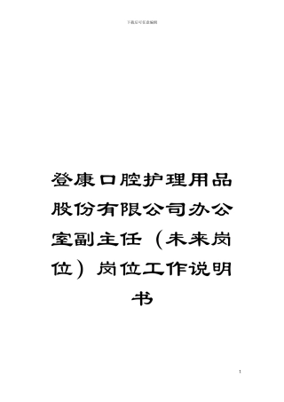 登康口腔护理用品股份有限公司办公室副主任(未来岗位)岗位工作说明书模板