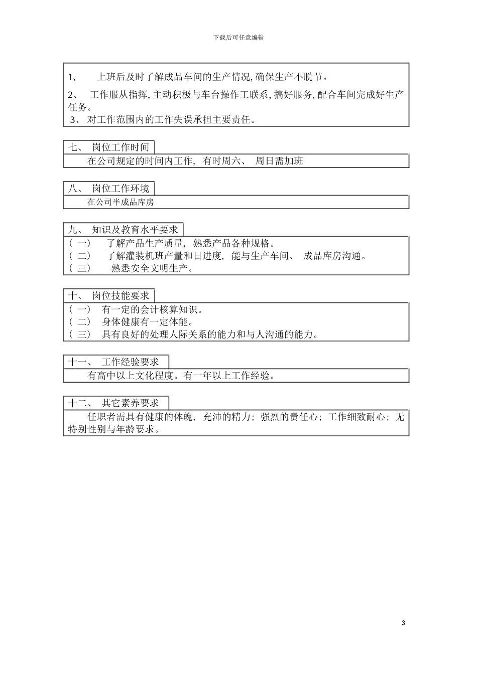 登康口腔护理用品股份有限公司半成品库管工岗位说明书模板_第3页