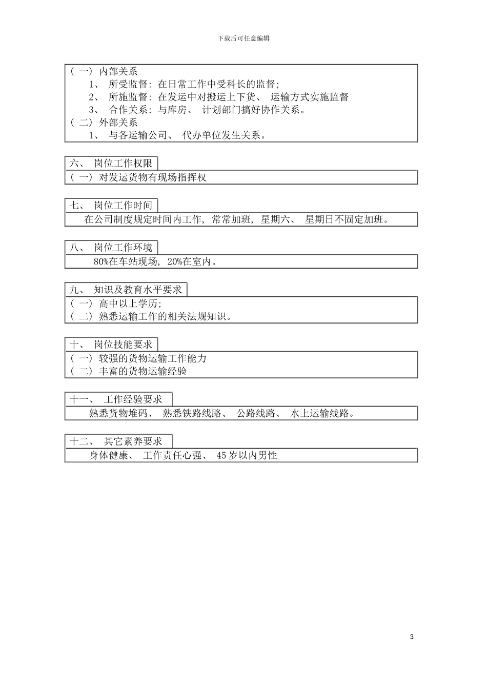 登康口腔护理用品股份有限公司提发运员岗位工作说明书模板_第3页