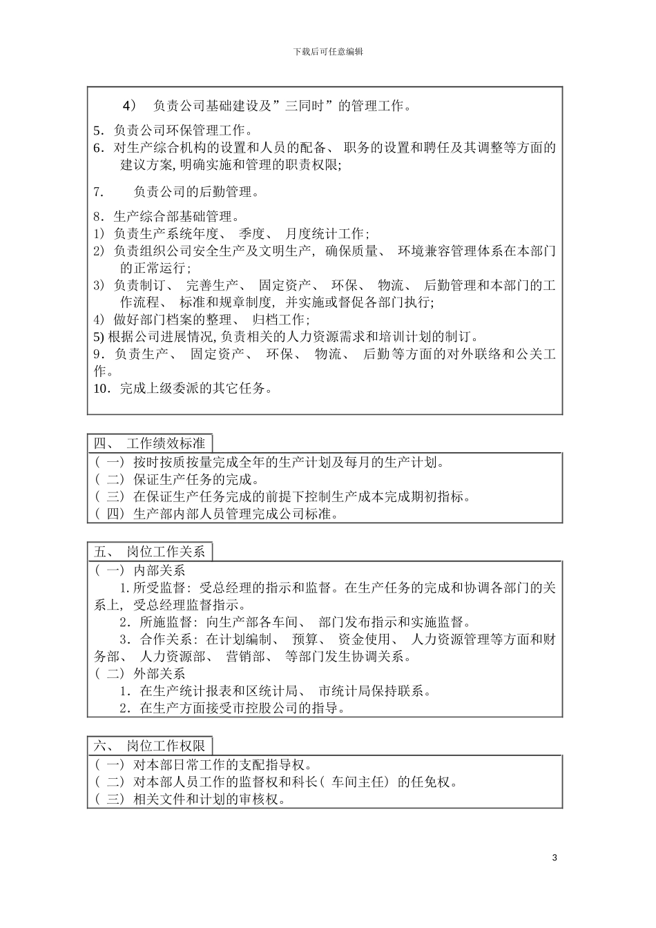 登康口腔护理用品股份有限公司生产部部长岗位说明书模板_第3页