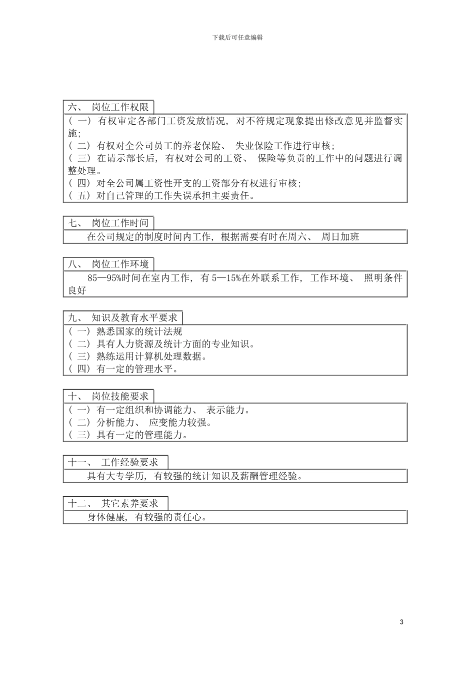 登康口腔护理用品股份有限公司薪酬主管岗位说明书模板_第3页
