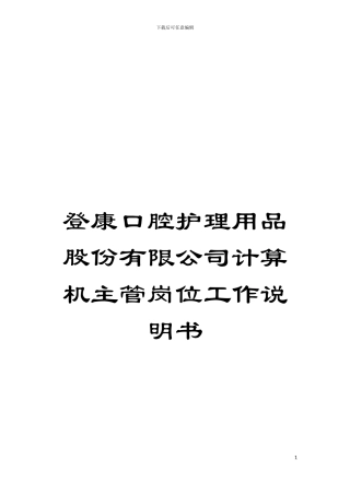 登康口腔护理用品股份有限公司计算机主管岗位工作说明书模板