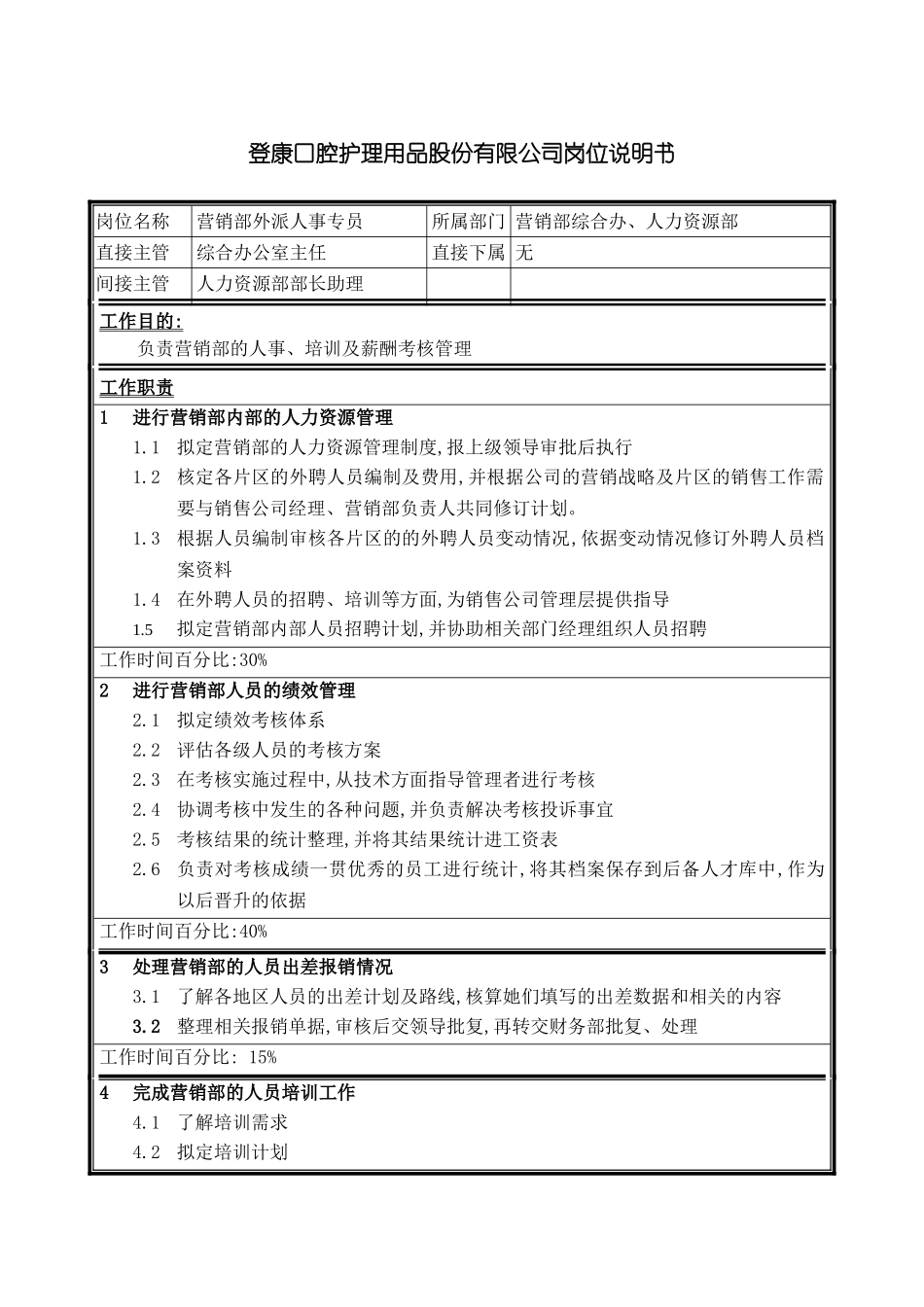 登康口腔护理用品股份有限公司营销部外派人事专员岗位说明书_第3页