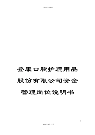 登康口腔护理用品股份有限公司资金管理岗位说明书