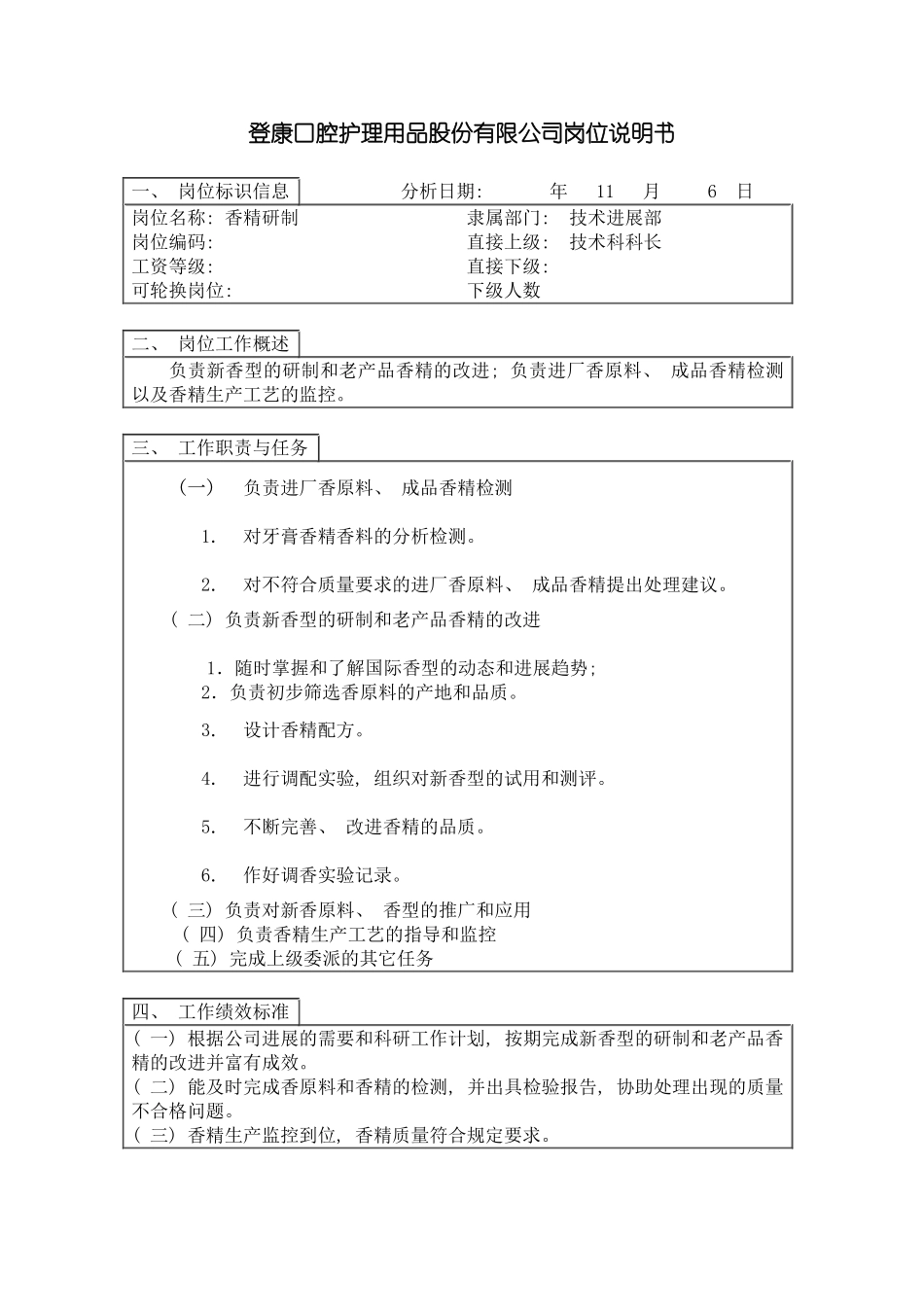 登康口腔护理用品股份有限公司香精研制岗位说明书模板_第2页
