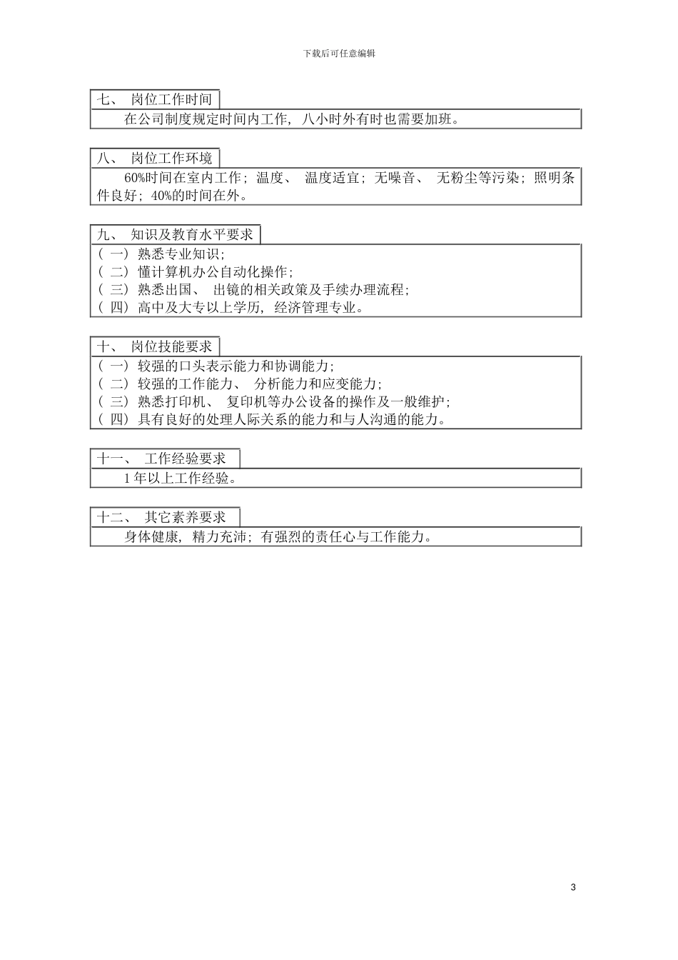 登康口腔护理用品股份有限公司文印员岗位工作说明书模板_第3页
