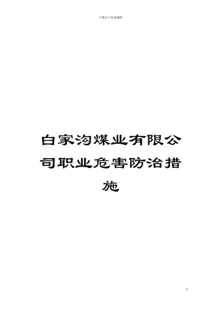 白家沟煤业有限公司职业危害防治措施模板