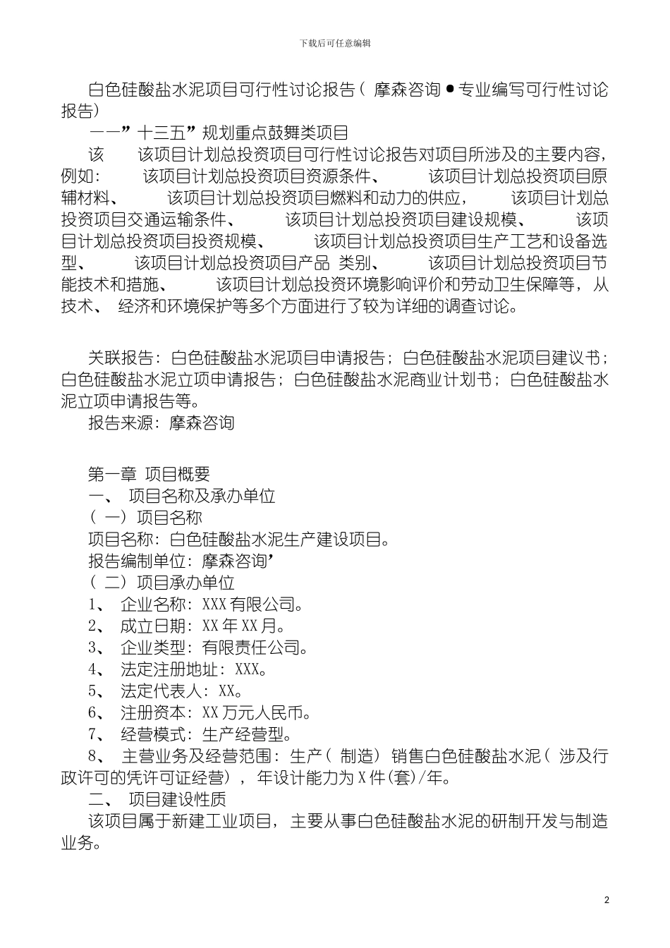 白色硅酸盐水泥项目可行性研究报告摩森咨询·专业编写模板_第2页