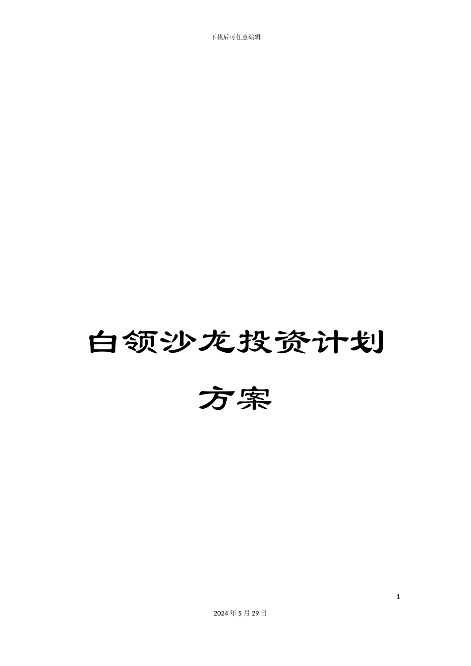 白领沙龙投资计划方案_第1页