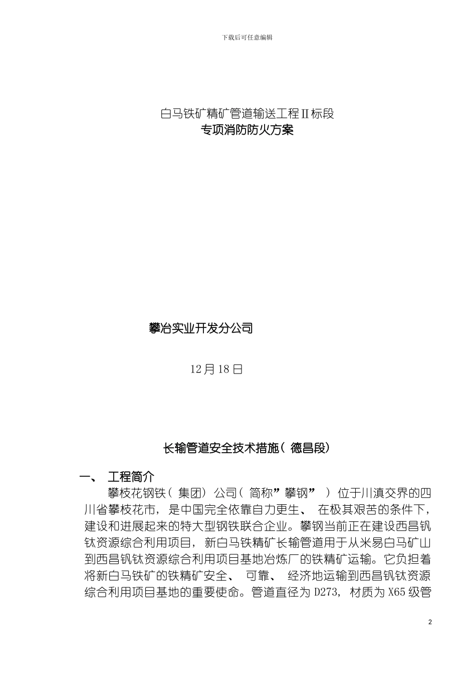 白马铁矿精矿管道输送工程专项消防防火方案模板_第2页