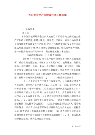 百日安全生产大检查行动工作方案