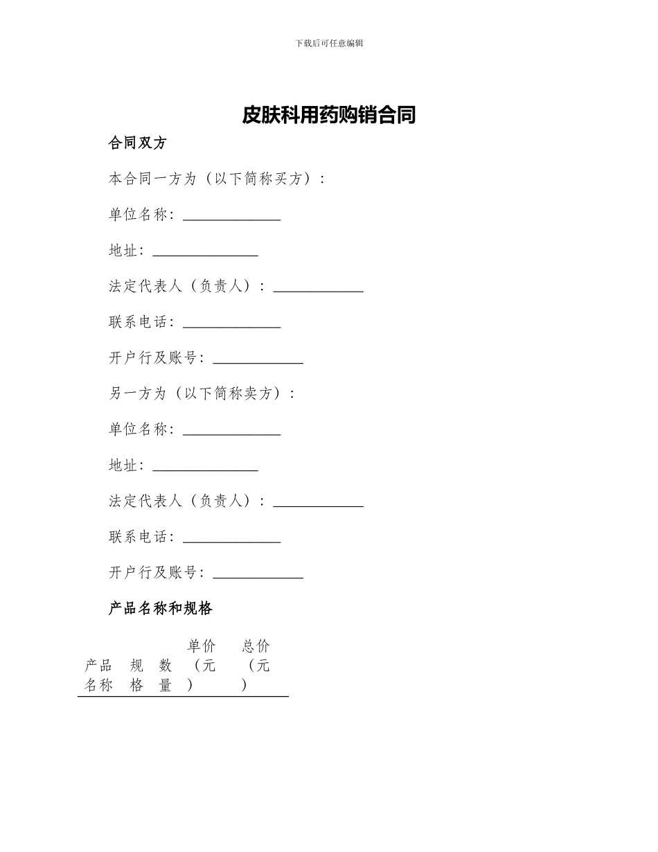 皮肤科用药购销合同_第1页