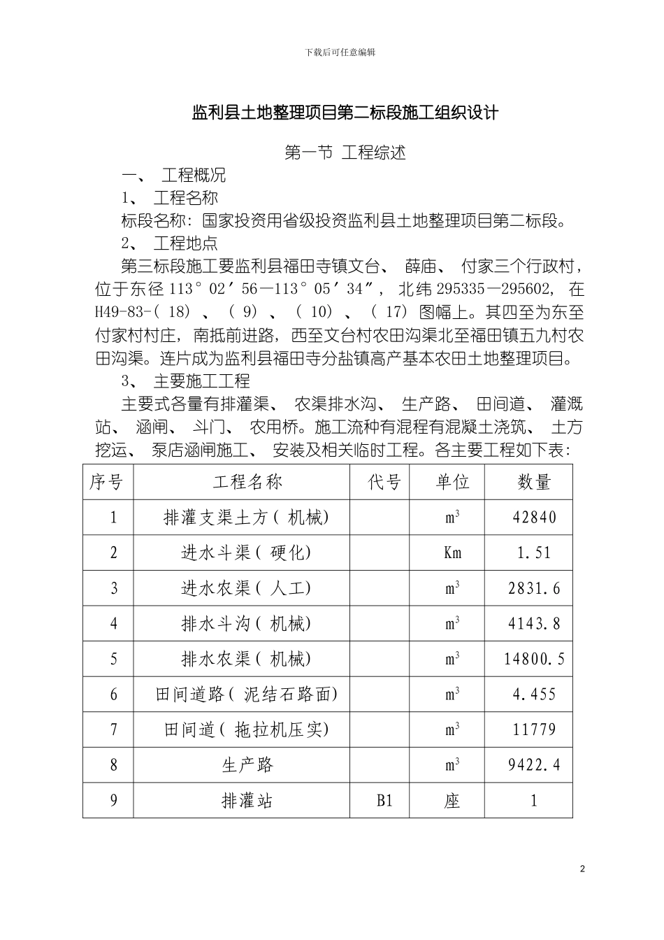 监利县土地整理项目第二标段施工组织设计模板_第2页