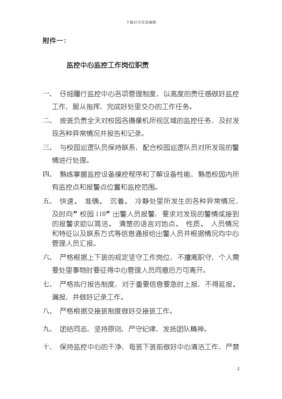 监控中心监控工作岗位职责模板_第2页