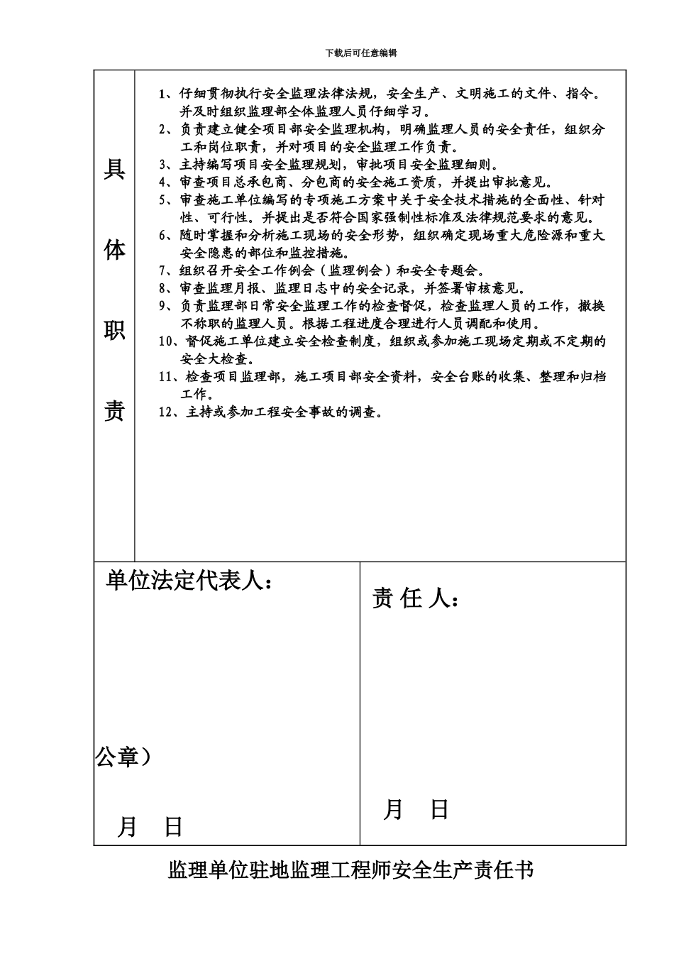 监理单位总监理工程师安全责任书_第3页
