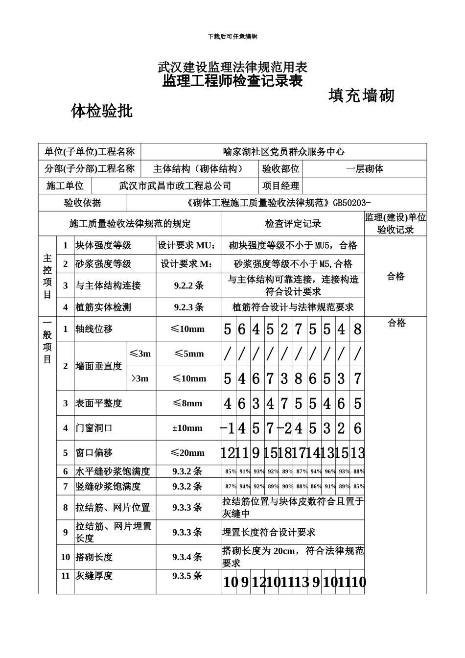 监理工程师检查记录表填充墙砌体工程GB50203_第2页