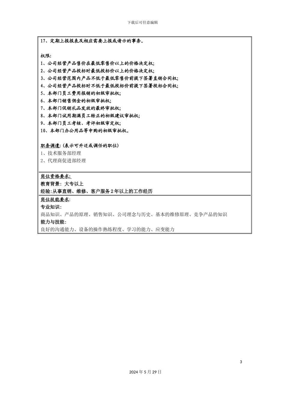 直销部经理岗位说明书_第3页