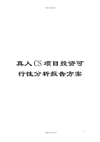 真人CS项目投资可行性分析报告方案
