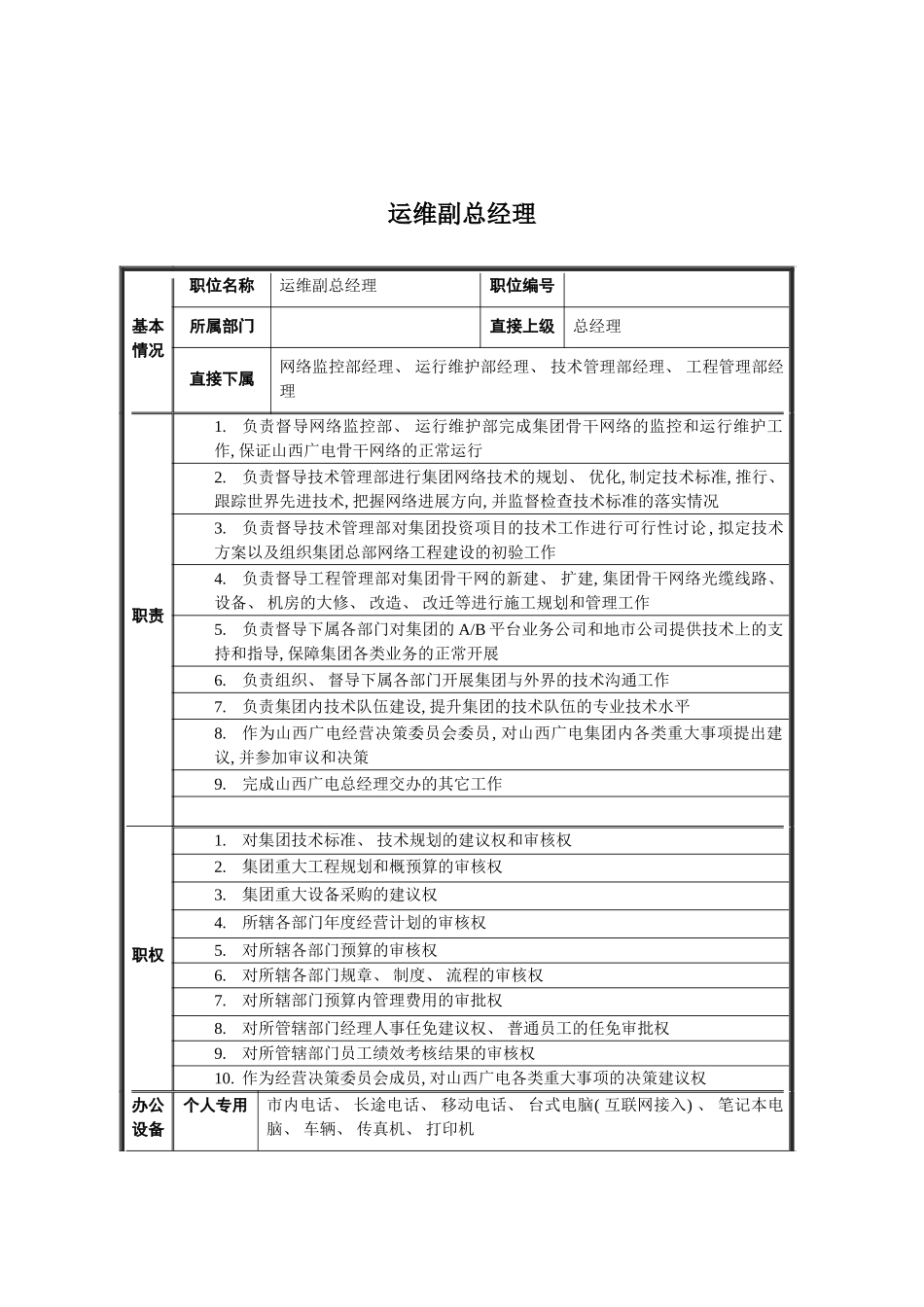 运维副总经理岗位说明书模板_第2页