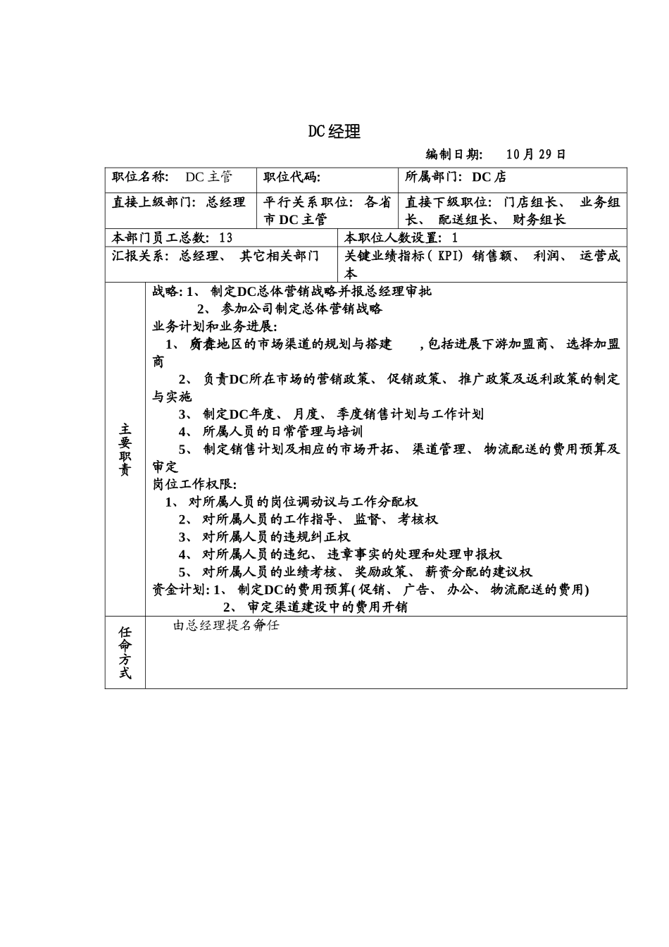远卓DC经理职位说明书模板_第2页