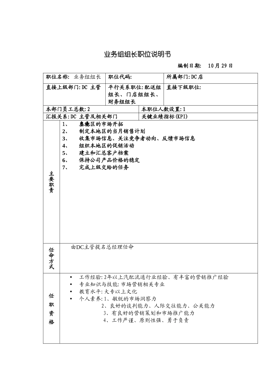 远卓业务组组长职位说明书_第2页
