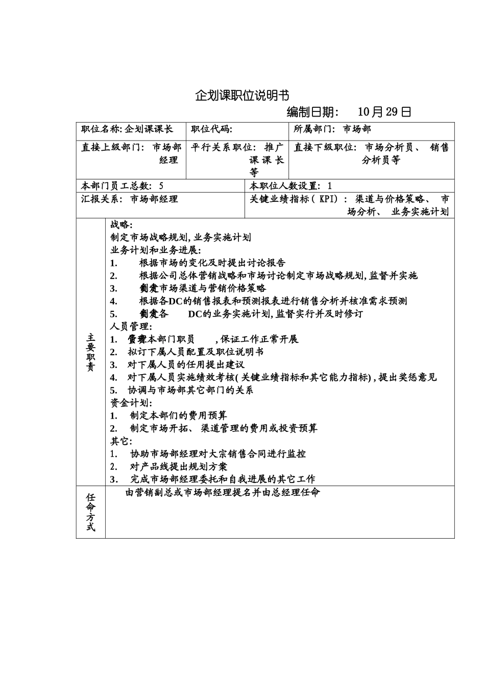 远卓企划课职位说明书模板_第2页