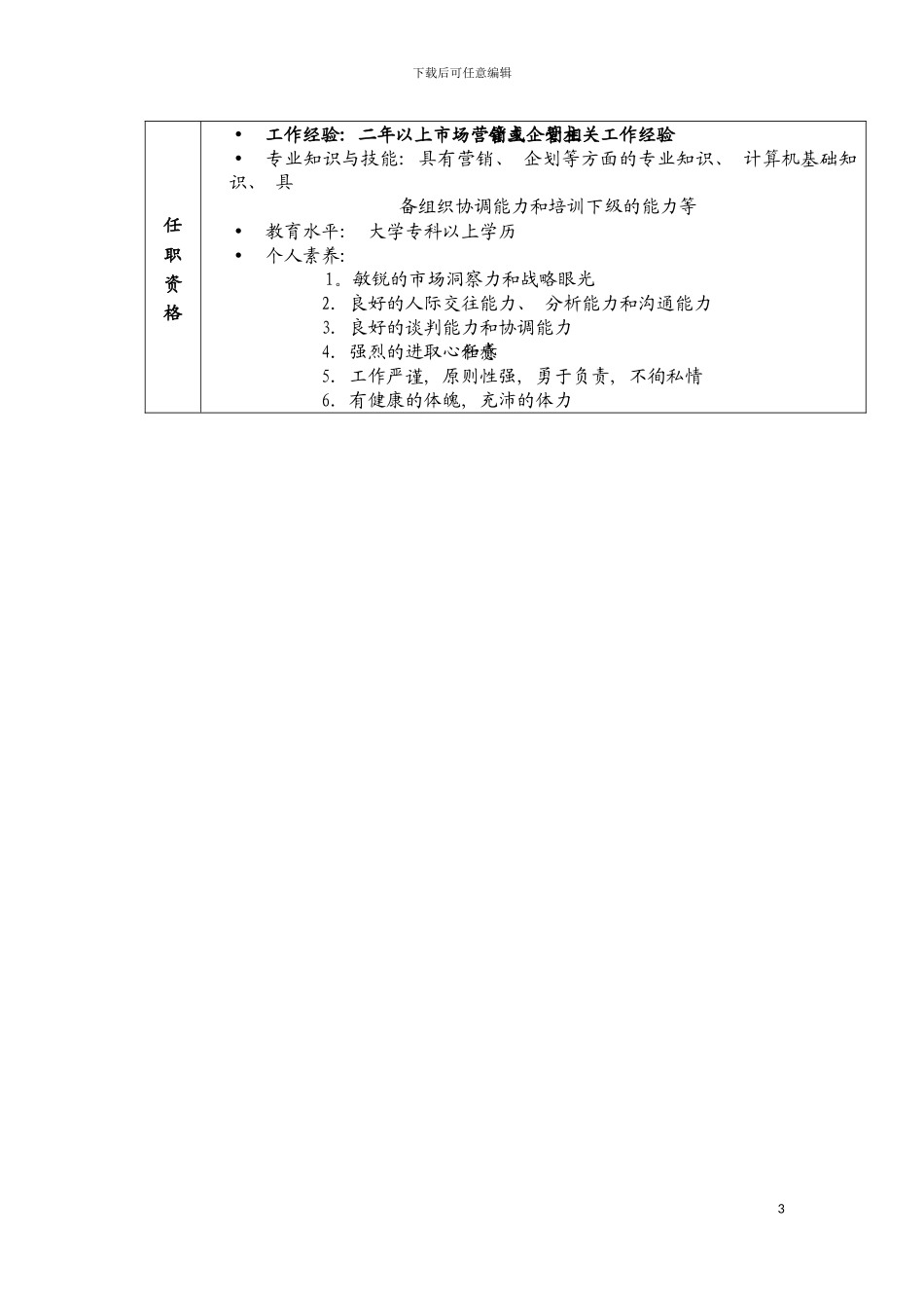 远卓企划课职位说明书模板_第3页