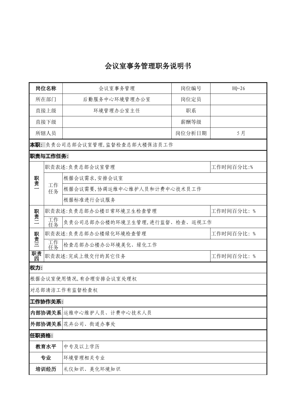 通信行业后勤服务中心会议室事务管理岗位说明书_第3页