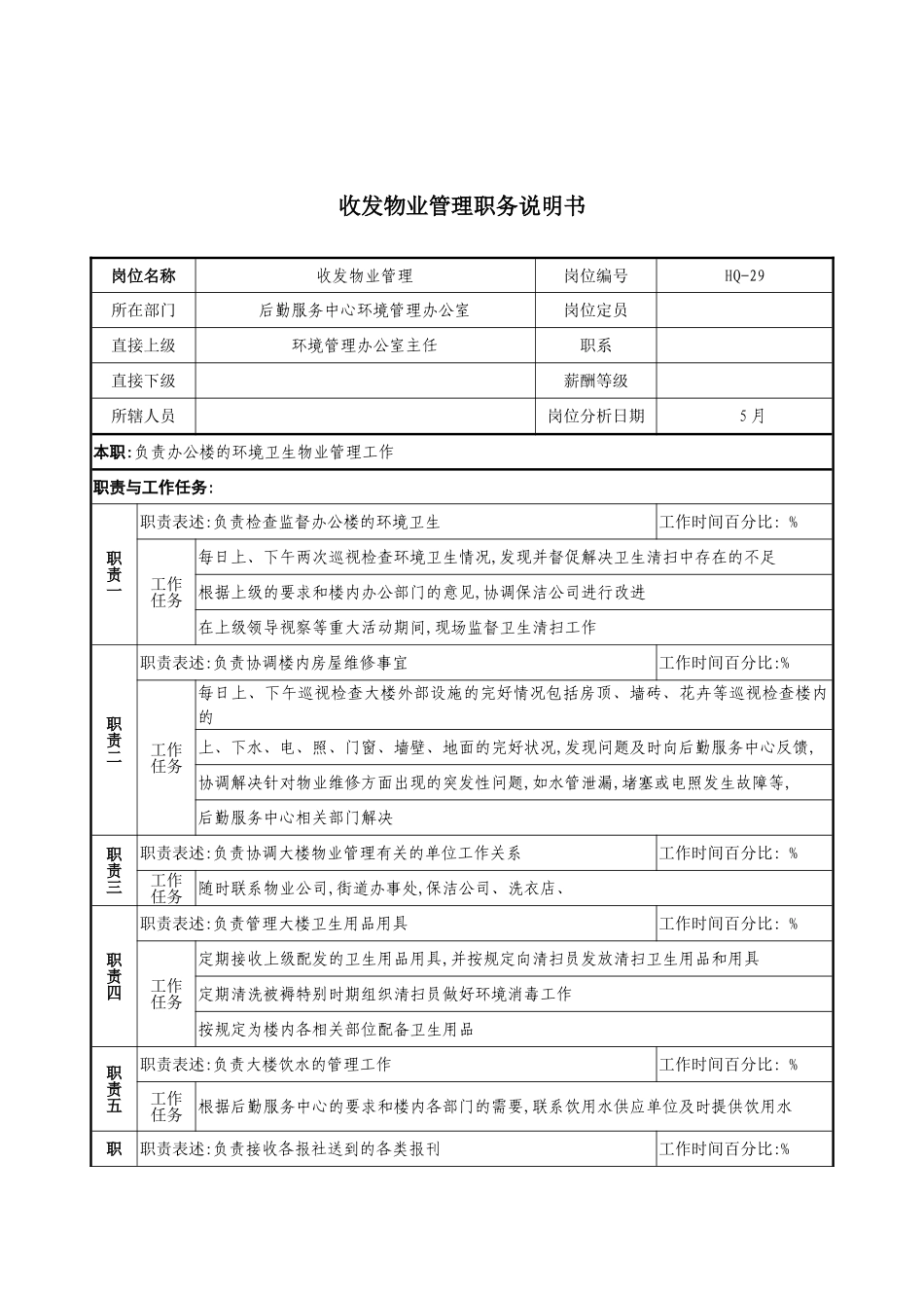 通信行业后勤服务中心收发物业管理岗位说明书_第3页