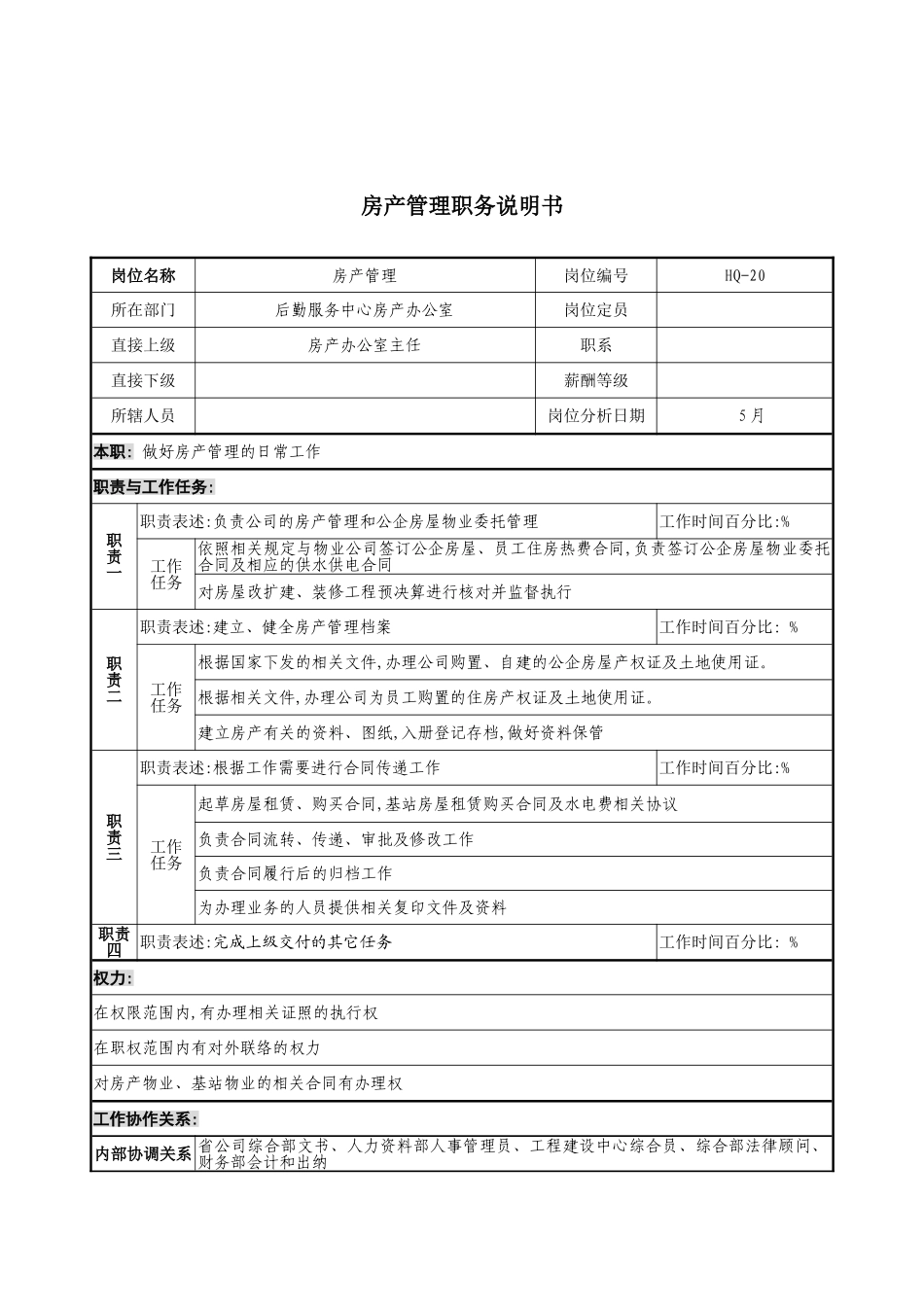 通信行业后勤服务中心房产管理岗位说明书_第3页